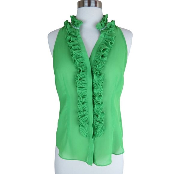 LILLY PULITZER Sleeveless Ruffle Blouse Women's Kelly Green Sheer Top Size 2 - Picture 1 of 11